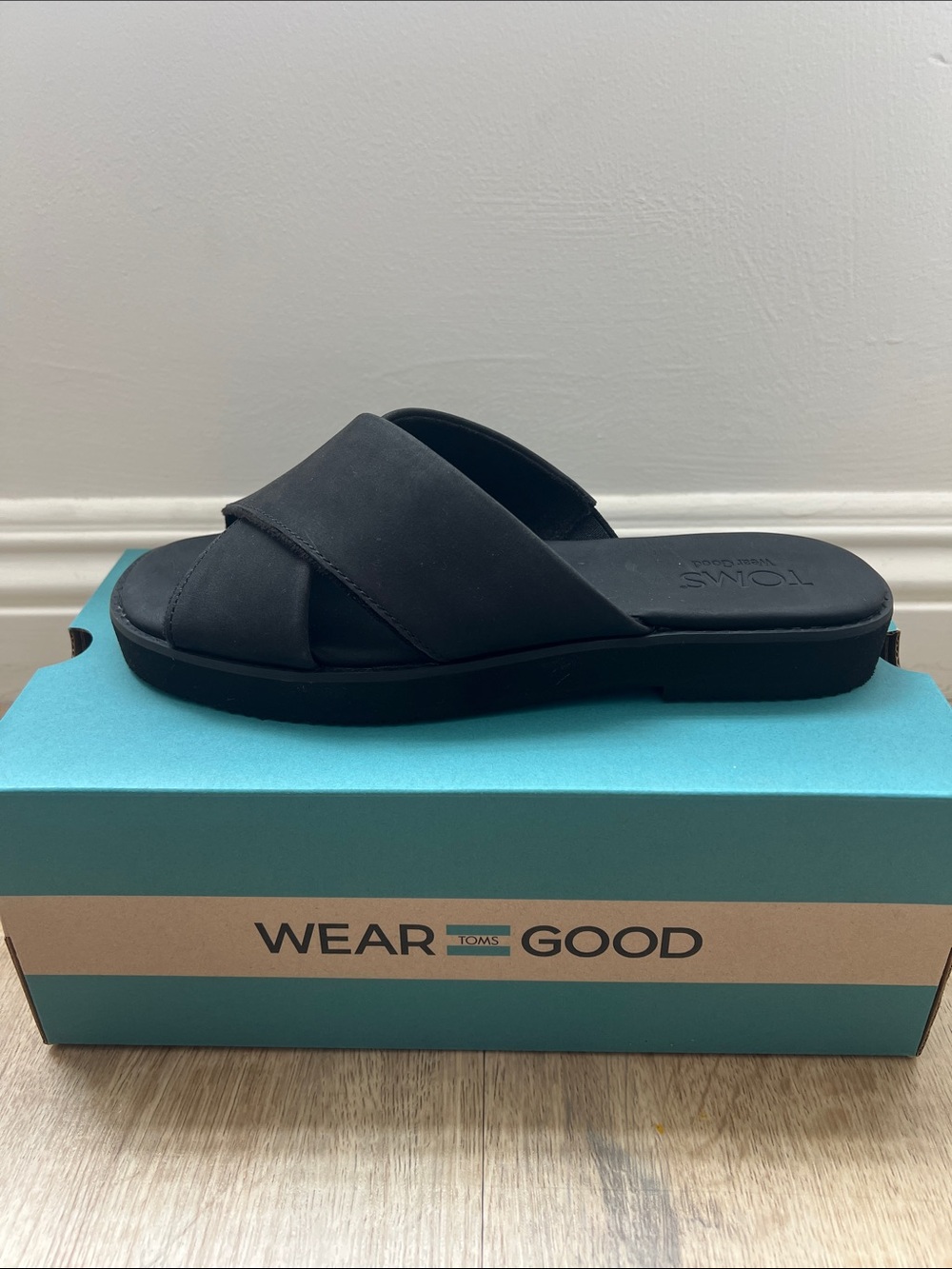 TOMS Black Crossover Slide Sandals